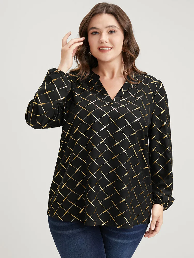Argyle Print V Neck Lantern Sleeve Blouse sold by Bloomchic product image thumbnail 5
