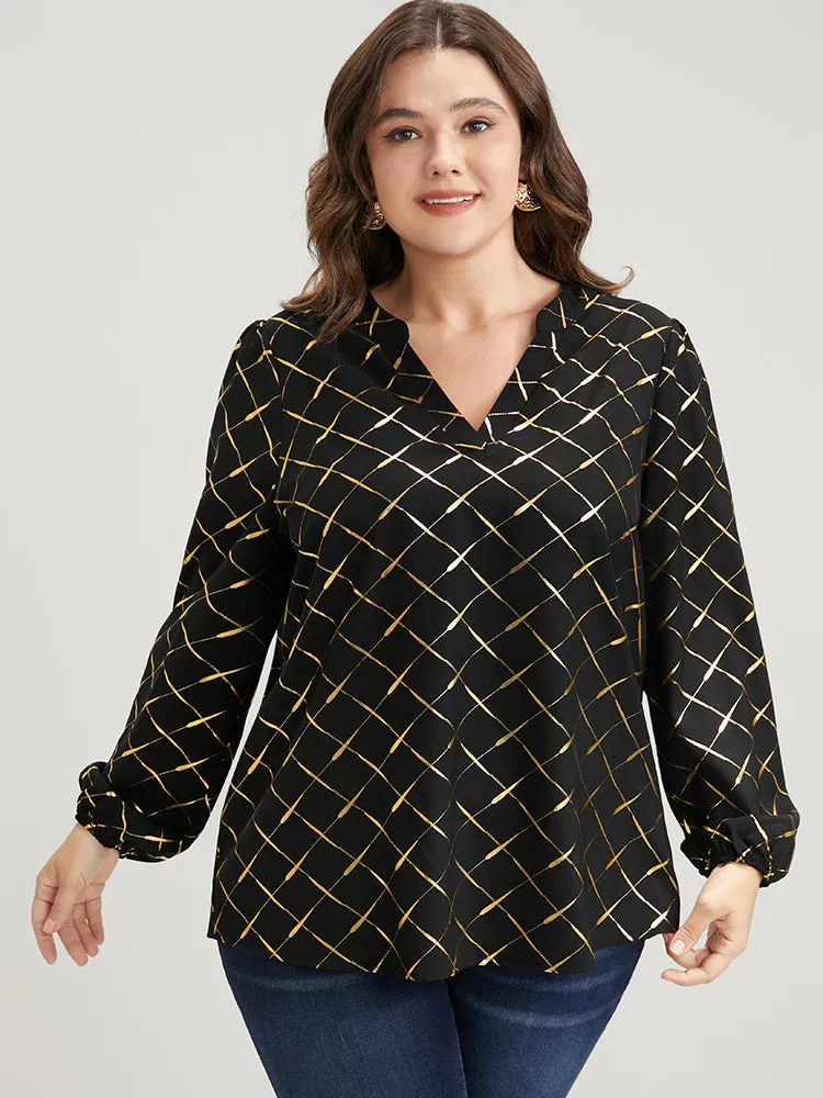 Argyle Print V Neck Lantern Sleeve Blouse sold by Bloomchic product image thumbnail 3