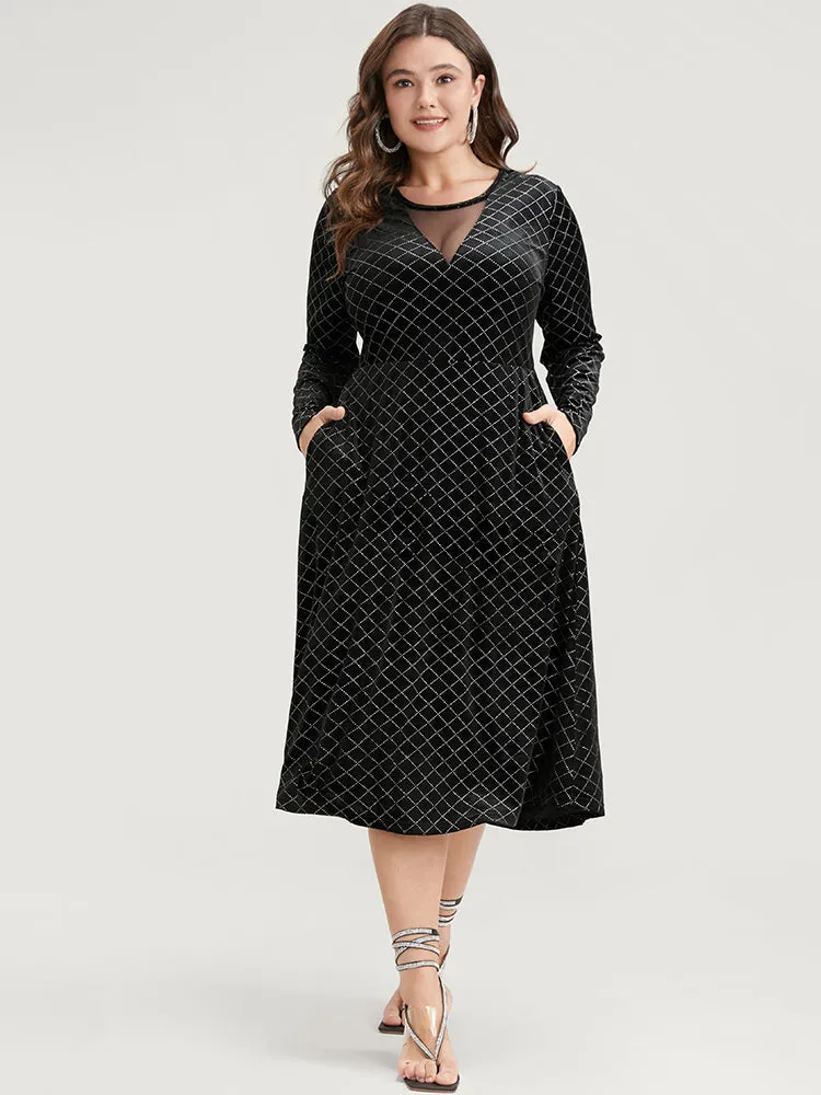 Plaid Glitter Mesh Insert Pocket Velvet Dress sold by Bloomchic product image thumbnail 5