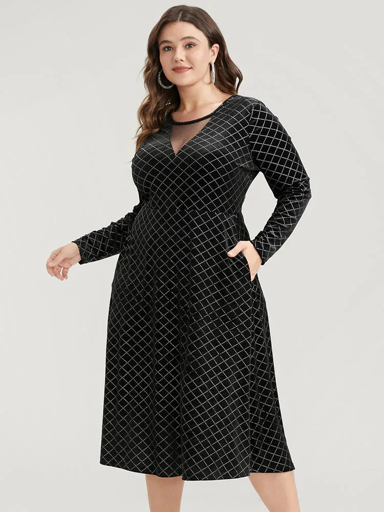 Plaid Glitter Mesh Insert Pocket Velvet Dress sold by Bloomchic product image thumbnail 2