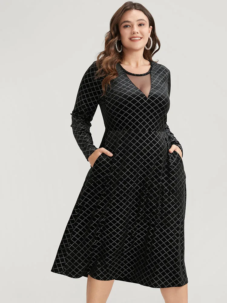 Plaid Glitter Mesh Insert Pocket Velvet Dress sold by Bloomchic product image thumbnail 3