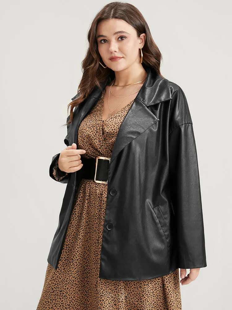 PU Leather Pocket Suit Collar Blazer sold by Bloomchic