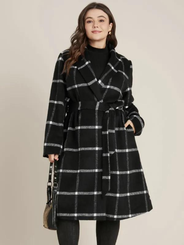 Plaid Lapel Collar Belted Pocket Coat sold by Bloomchic