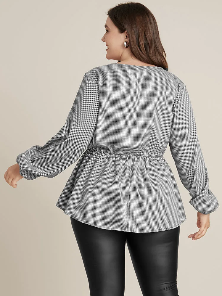 Houndstooth Lantern Sleeve Wrap Blouse Without Belt sold by Bloomchic product image thumbnail 4