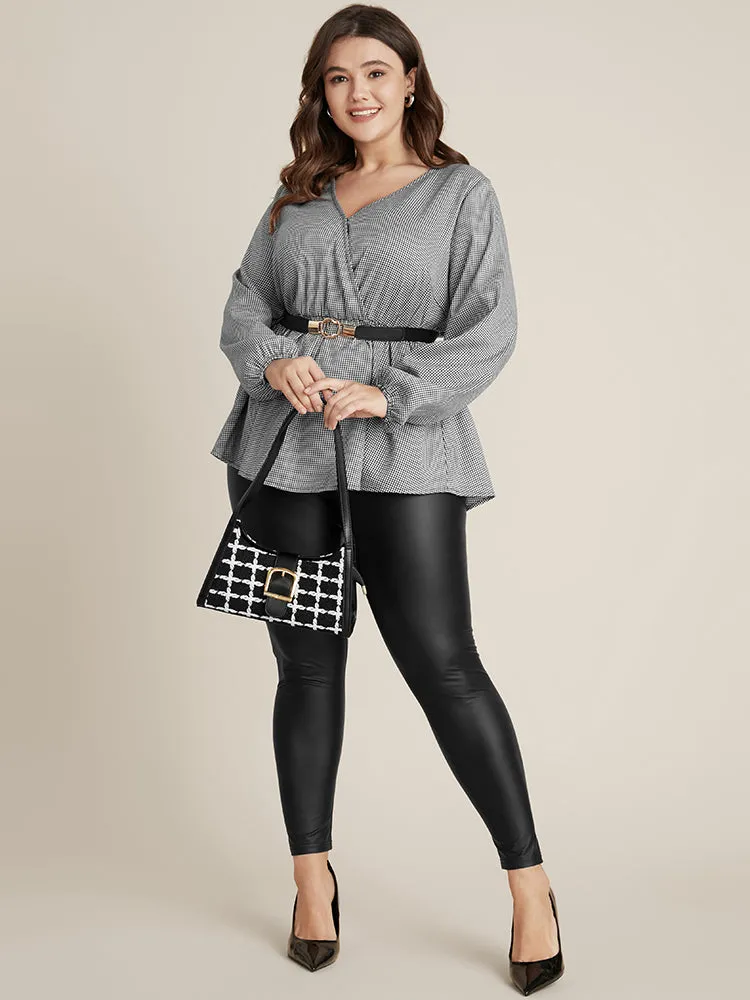 Houndstooth Lantern Sleeve Wrap Blouse Without Belt sold by Bloomchic product image thumbnail 3