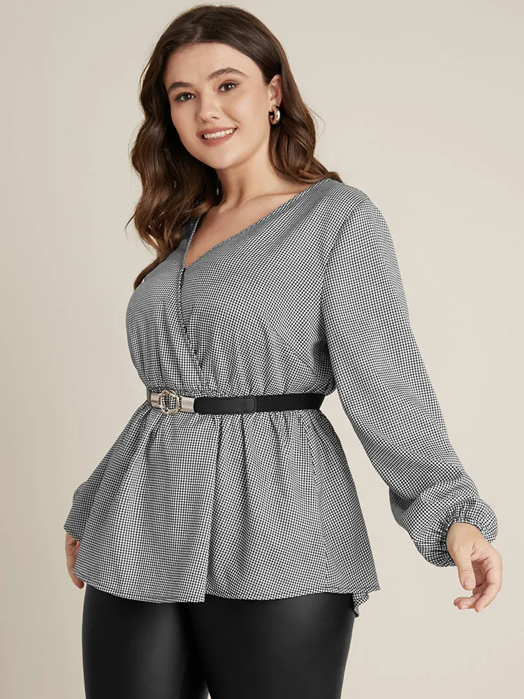 Houndstooth Lantern Sleeve Wrap Blouse Without Belt sold by Bloomchic product image thumbnail 5