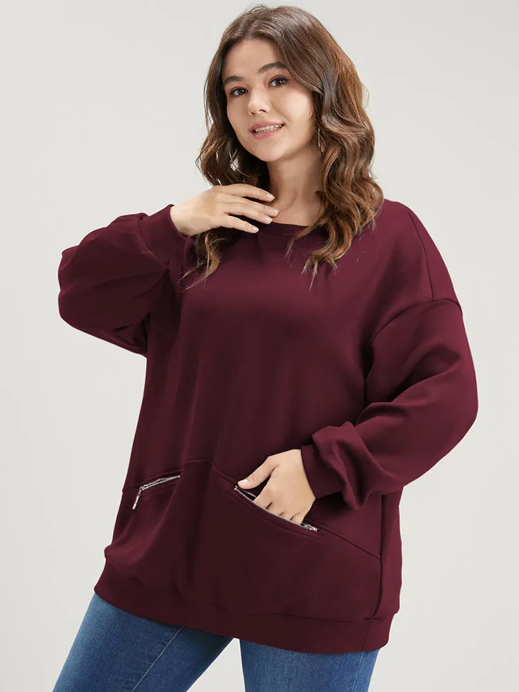 Solid Zipper Pocket Drop Shoulder Sweatshirt sold by Bloomchic product image thumbnail 4