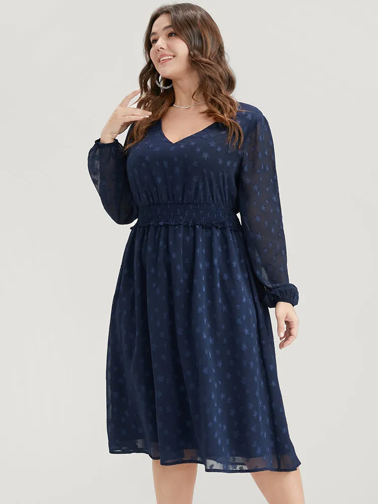 Star Print Pocket Lantern Sleeve Shirred Chiffon Dress sold by Bloomchic product image thumbnail 3