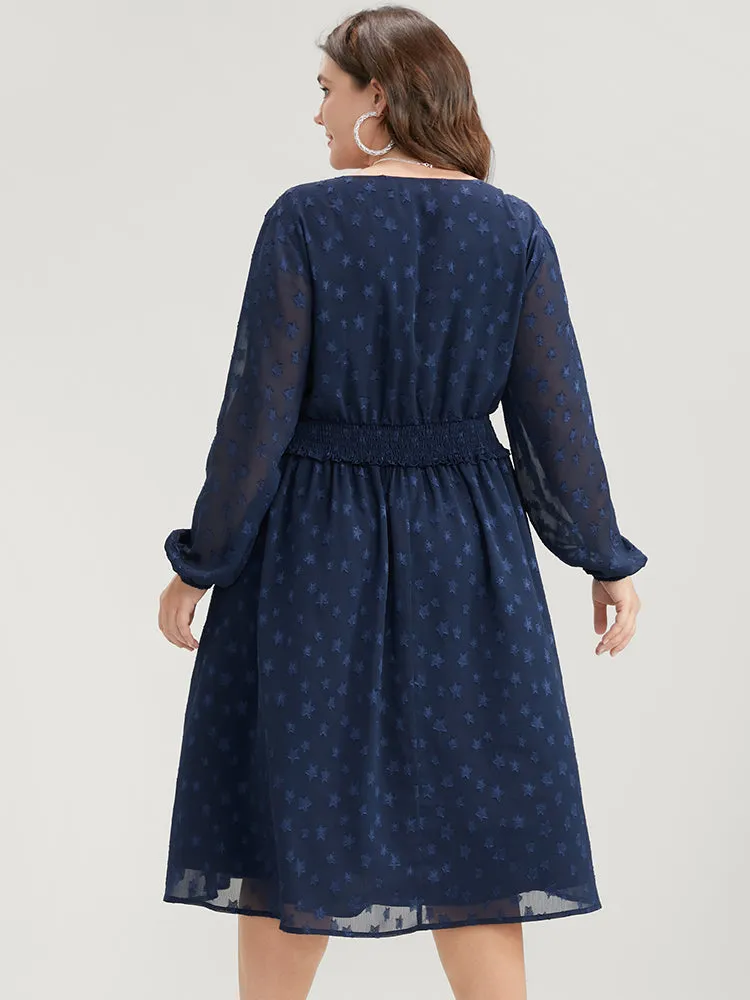 Star Print Pocket Lantern Sleeve Shirred Chiffon Dress sold by Bloomchic product image thumbnail 4