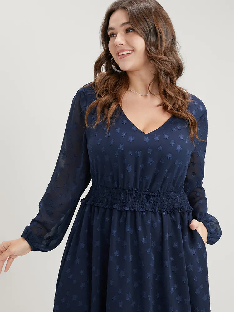 Star Print Pocket Lantern Sleeve Shirred Chiffon Dress sold by Bloomchic product image thumbnail 5