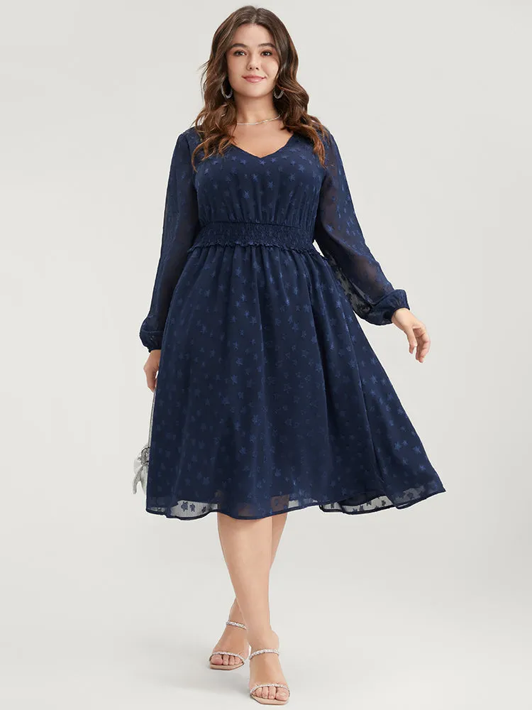 Star Print Pocket Lantern Sleeve Shirred Chiffon Dress sold by Bloomchic product image thumbnail 2