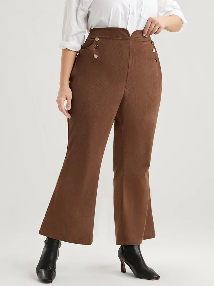 Solid Pocket Button Detail Corduroy Flare Leg Pants sold by Bloomchic product image thumbnail 3