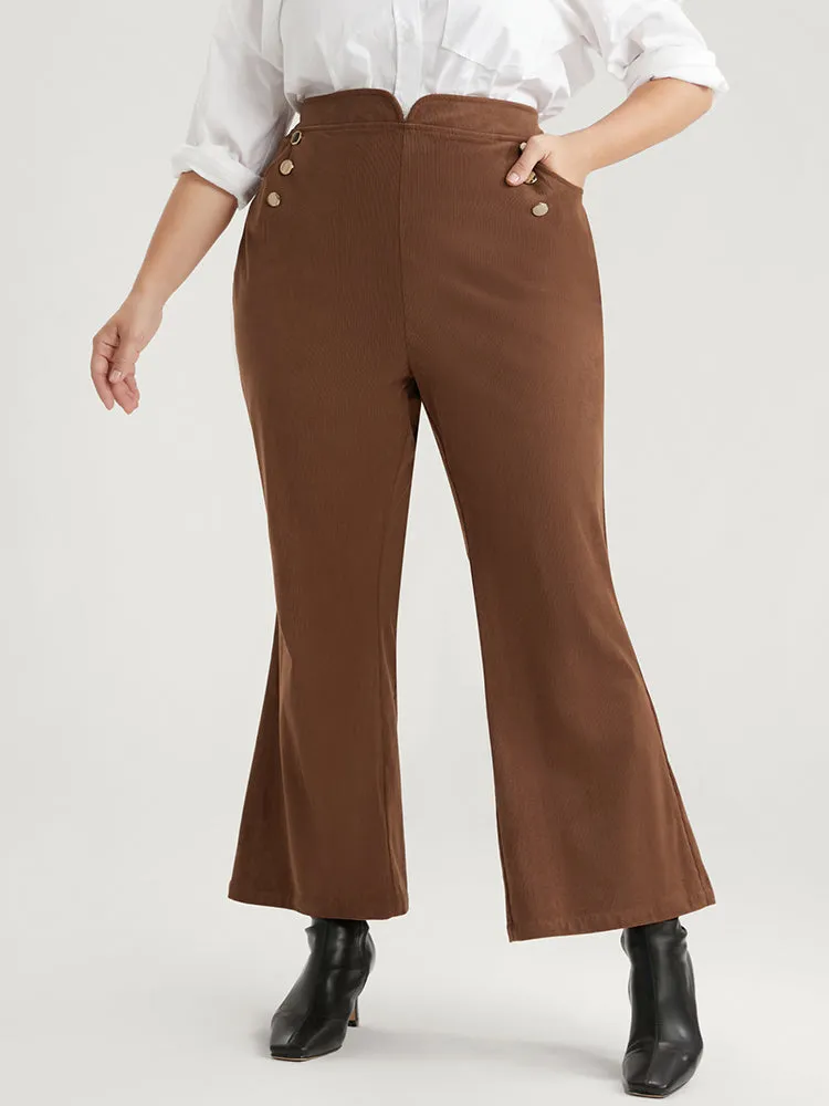 Solid Pocket Button Detail Corduroy Flare Leg Pants sold by Bloomchic product image thumbnail 4