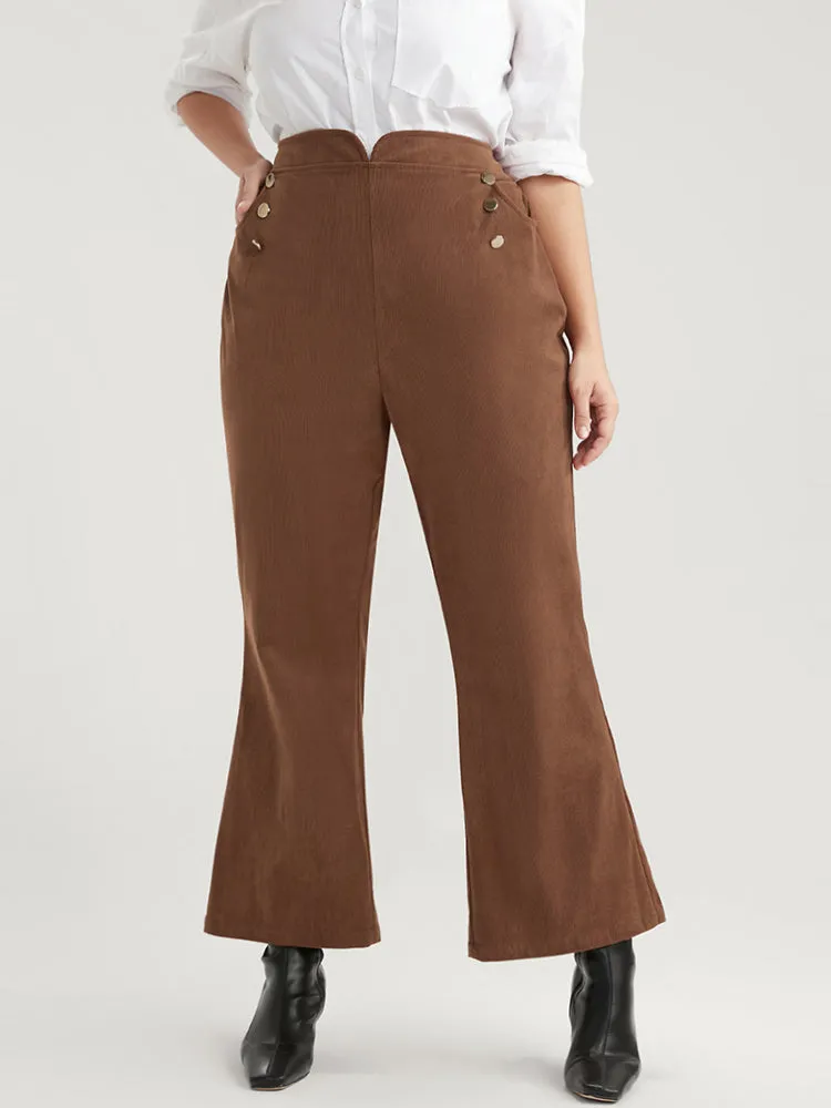 Solid Pocket Button Detail Corduroy Flare Leg Pants sold by Bloomchic