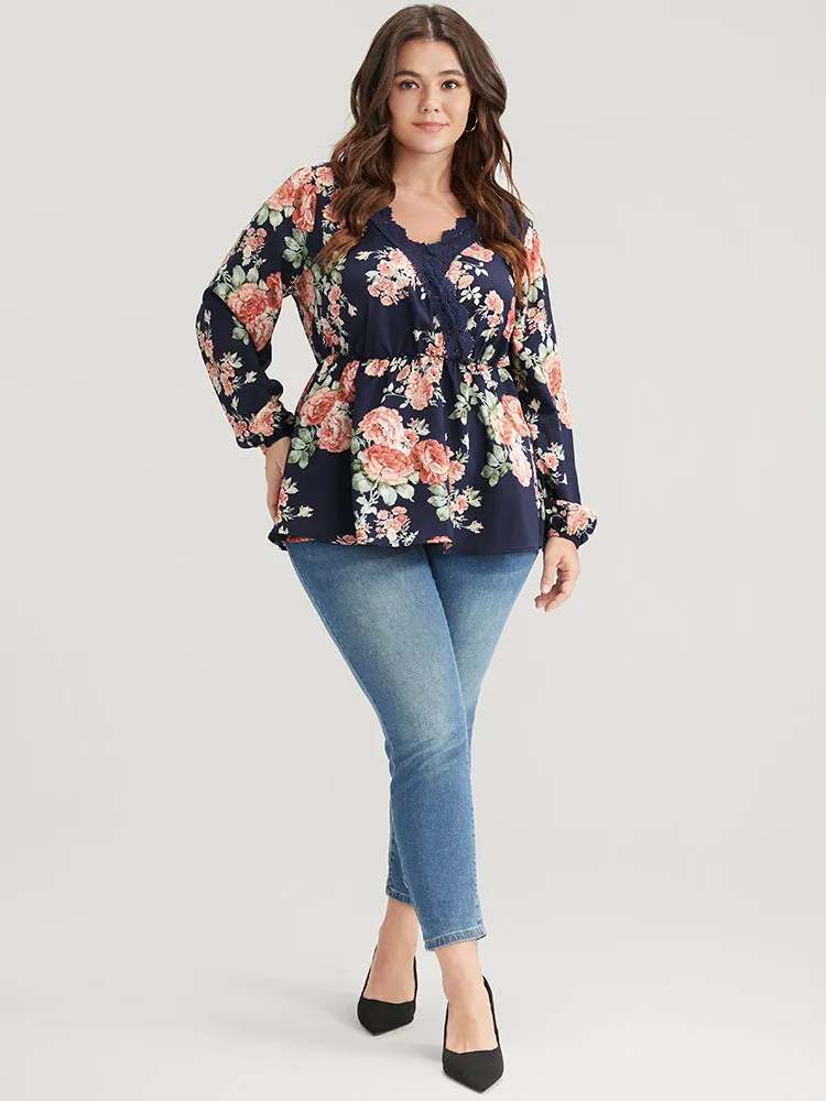 Floral Lace Trim Wrap Ruffle Hem Blouse sold by Bloomchic product image thumbnail 4