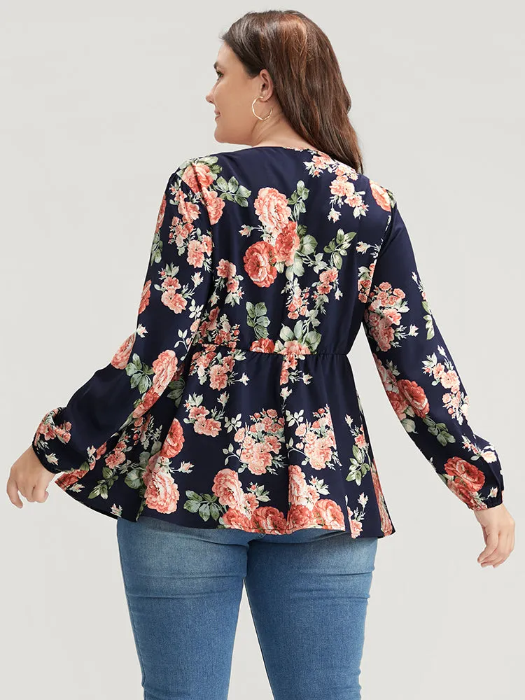 Floral Lace Trim Wrap Ruffle Hem Blouse sold by Bloomchic product image thumbnail 3