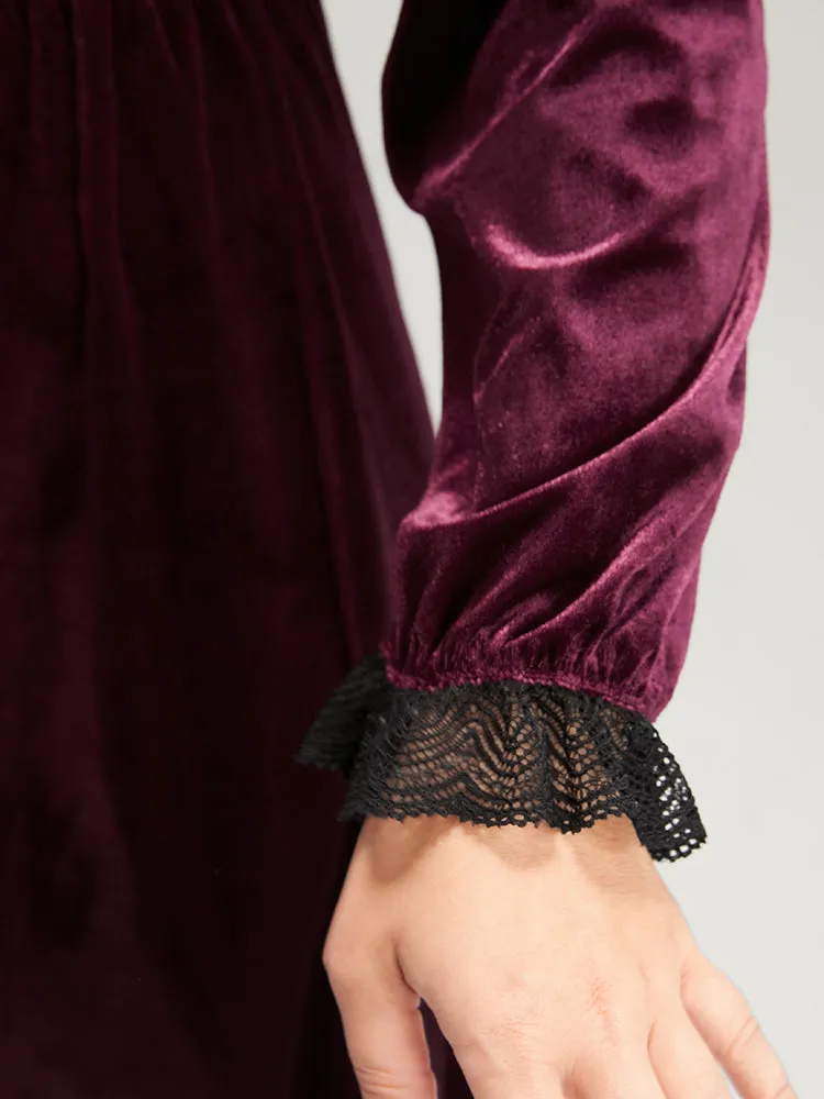 Solid V Neck Lace Velvet Night Dress sold by Bloomchic product image thumbnail 5