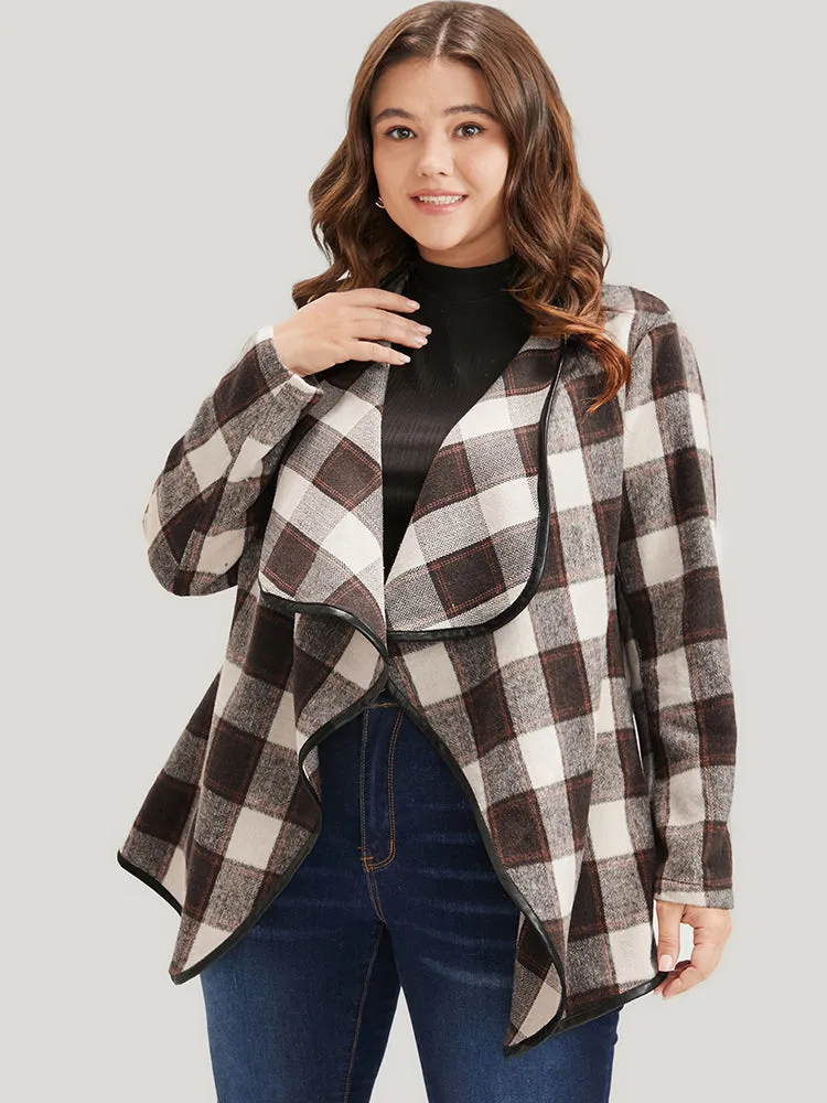Plaid Waterfall Collar Open Front Coat sold by Bloomchic