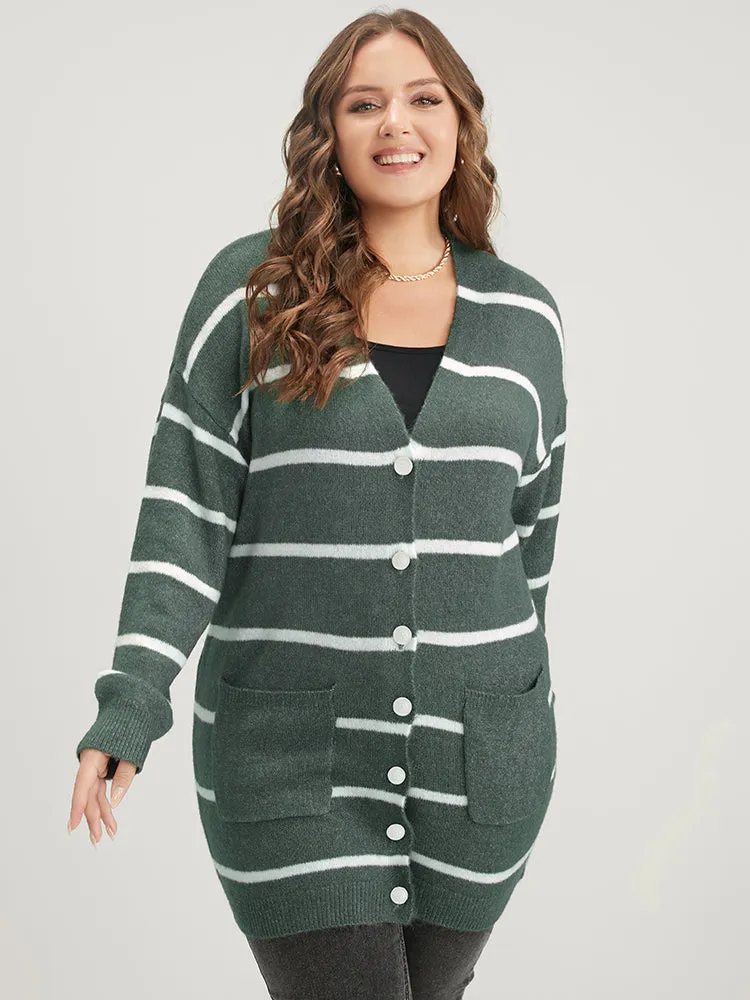 Striped Contrast Super Soft Plush Knit Pocket Button Front Cardigan sold by Bloomchic product image thumbnail 3