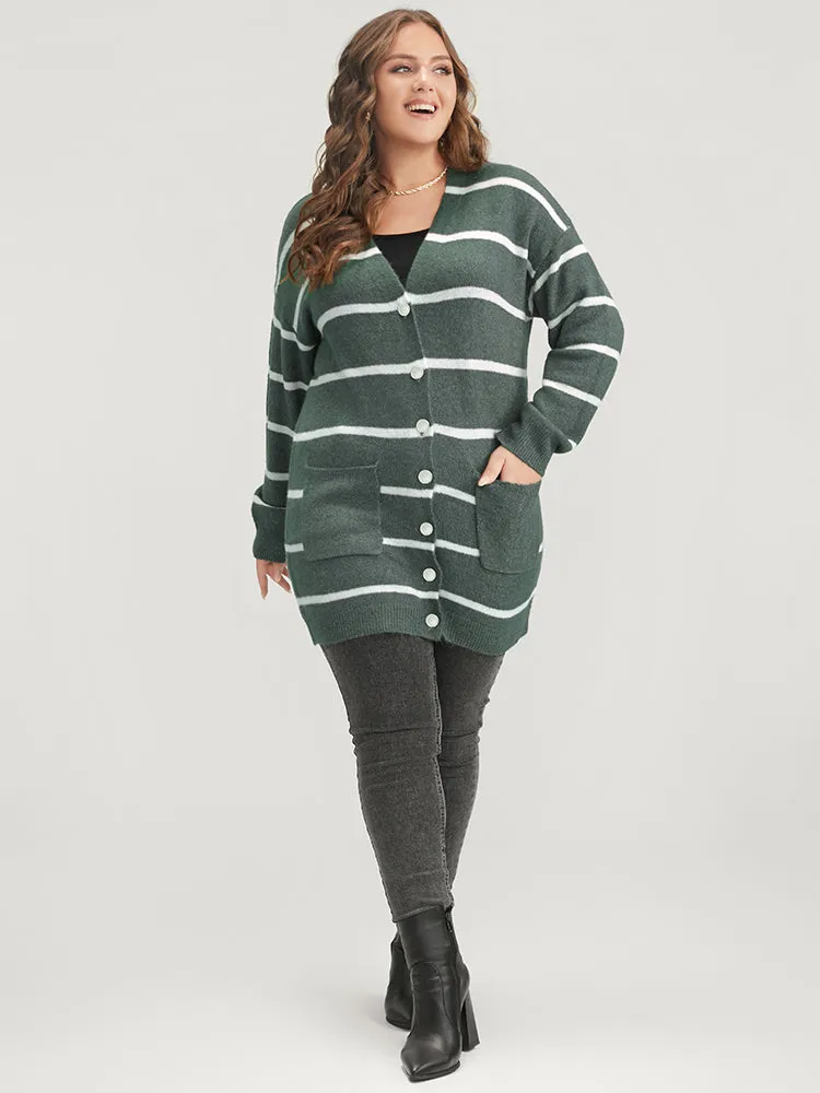 Striped Contrast Super Soft Plush Knit Pocket Button Front Cardigan sold by Bloomchic product image thumbnail 4