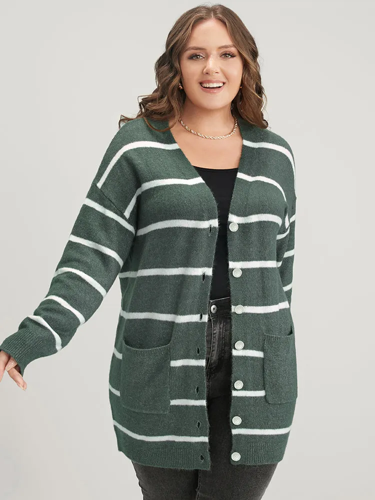 Striped Contrast Super Soft Plush Knit Pocket Button Front Cardigan sold by Bloomchic product image thumbnail 2