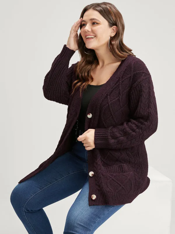 Geometric Spacedye Knit Pocket Button Front Cardigan sold by Bloomchic