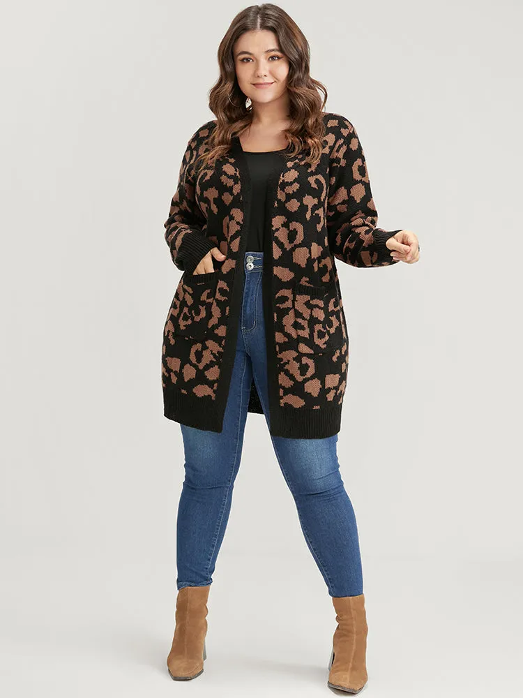 Leopard Pointelle Knit Jacquard Pocket Open Front Cardigan sold by Bloomchic product image thumbnail 5