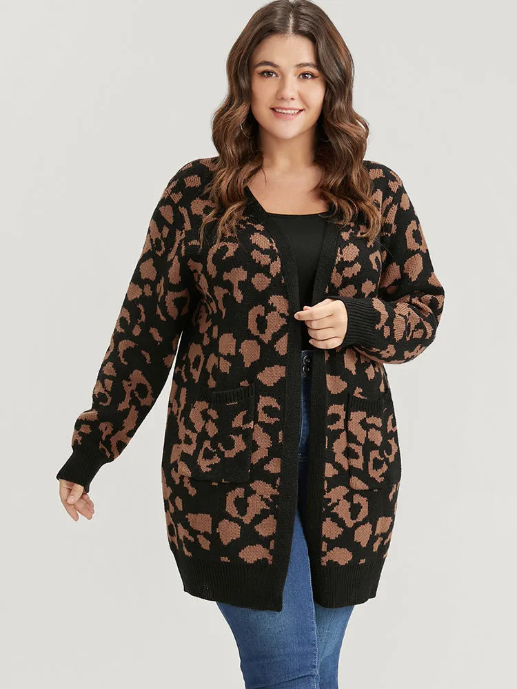 Leopard Pointelle Knit Jacquard Pocket Open Front Cardigan sold by Bloomchic product image thumbnail 3