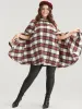 Tartan Button Side Cape Coat Without Hat sold by Bloomchic