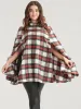 Tartan Button Side Cape Coat Without Hat sold by Bloomchic