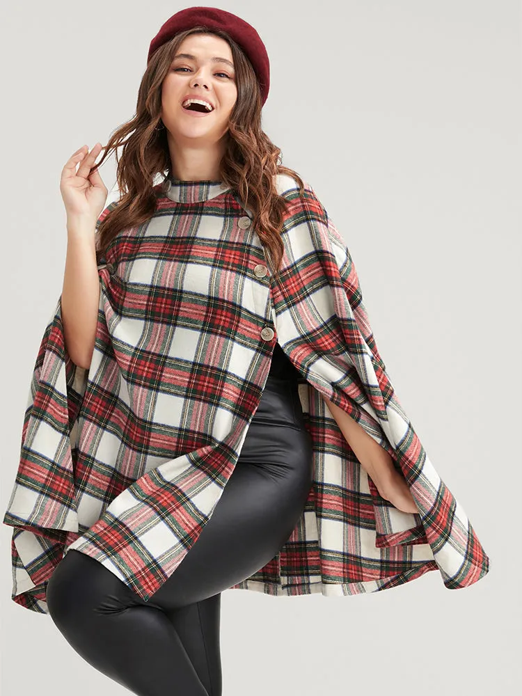 Tartan Button Side Cape Coat Without Hat sold by Bloomchic