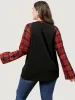 Plaid Patchwork Bell Sleeve Long Tee sold by Bloomchic