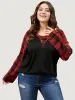 Plaid Patchwork Bell Sleeve Long Tee sold by Bloomchic