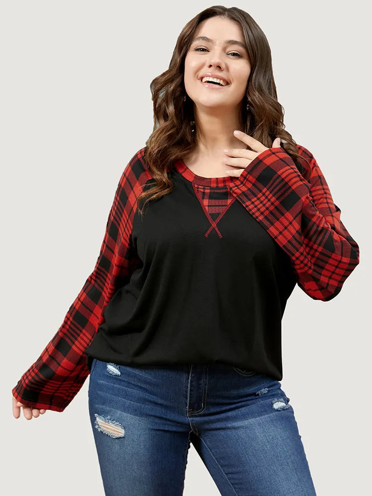 Plaid Patchwork Bell Sleeve Long Tee sold by Bloomchic product image thumbnail 2