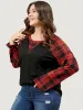 Plaid Patchwork Bell Sleeve Long Tee sold by Bloomchic