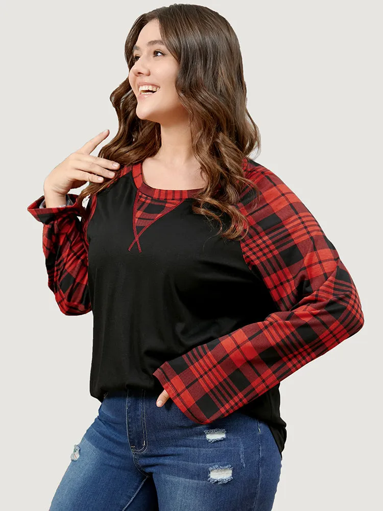 Plaid Patchwork Bell Sleeve Long Tee sold by Bloomchic product image thumbnail 3