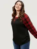 Plaid Patchwork Bell Sleeve Long Tee sold by Bloomchic