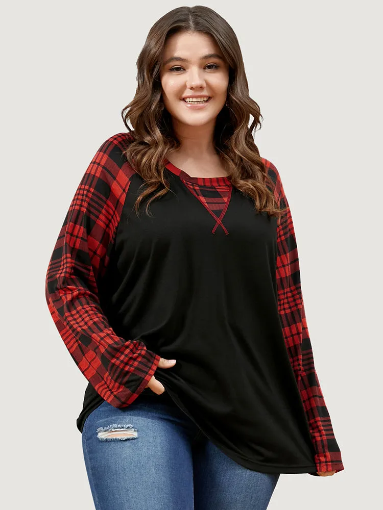 Plaid Patchwork Bell Sleeve Long Tee sold by Bloomchic