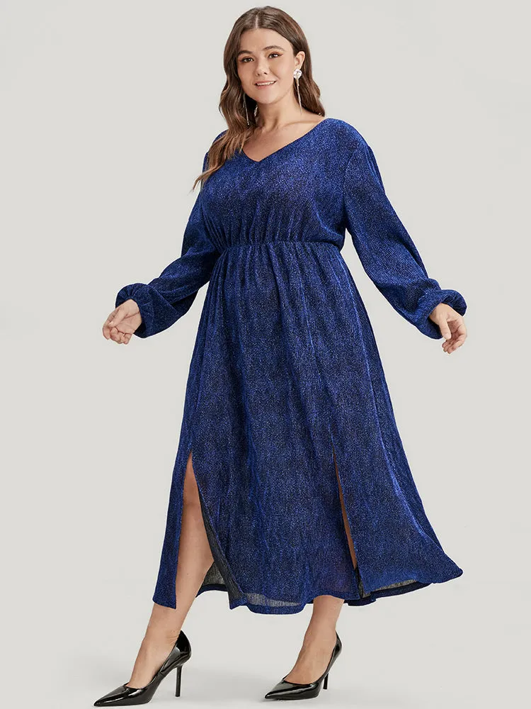 Solid Lantern Sleeve Sequin Split Hem Dress sold by Bloomchic product image thumbnail 4