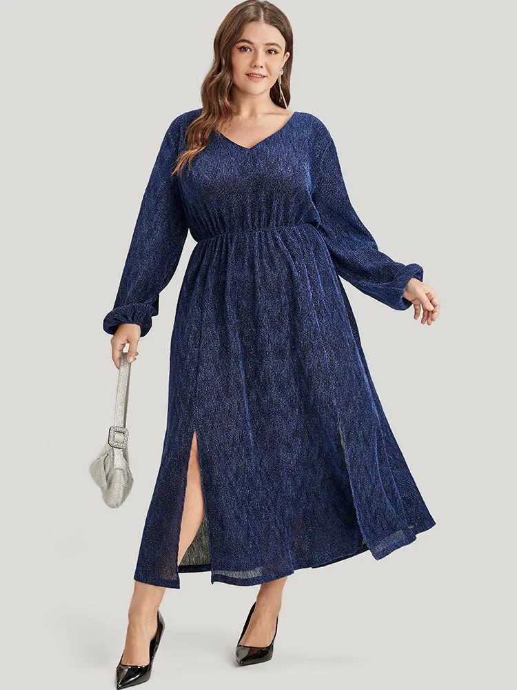 Solid Lantern Sleeve Sequin Split Hem Dress sold by Bloomchic