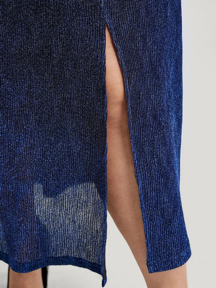 Solid Lantern Sleeve Sequin Split Hem Dress sold by Bloomchic product image thumbnail 5