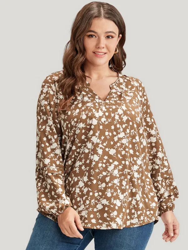 Floral Lantern Sleeve Arc Hem Blouse sold by Bloomchic