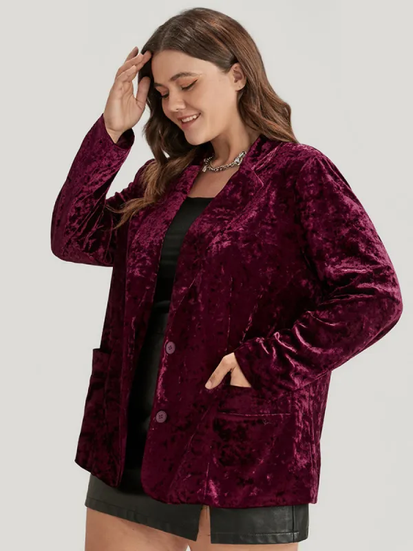 Solid Pocket Button Velvet Blazer sold by Bloomchic