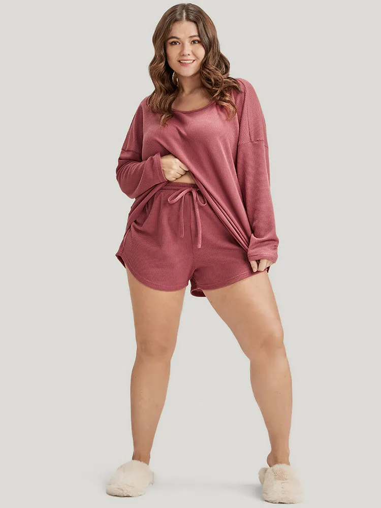 Solid Ties Waffle Knit Pajama Set sold by Bloomchic product image thumbnail 5