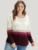 Ombre Contrast Pointelle Knit Round Neck Knit Top sold by Bloomchic