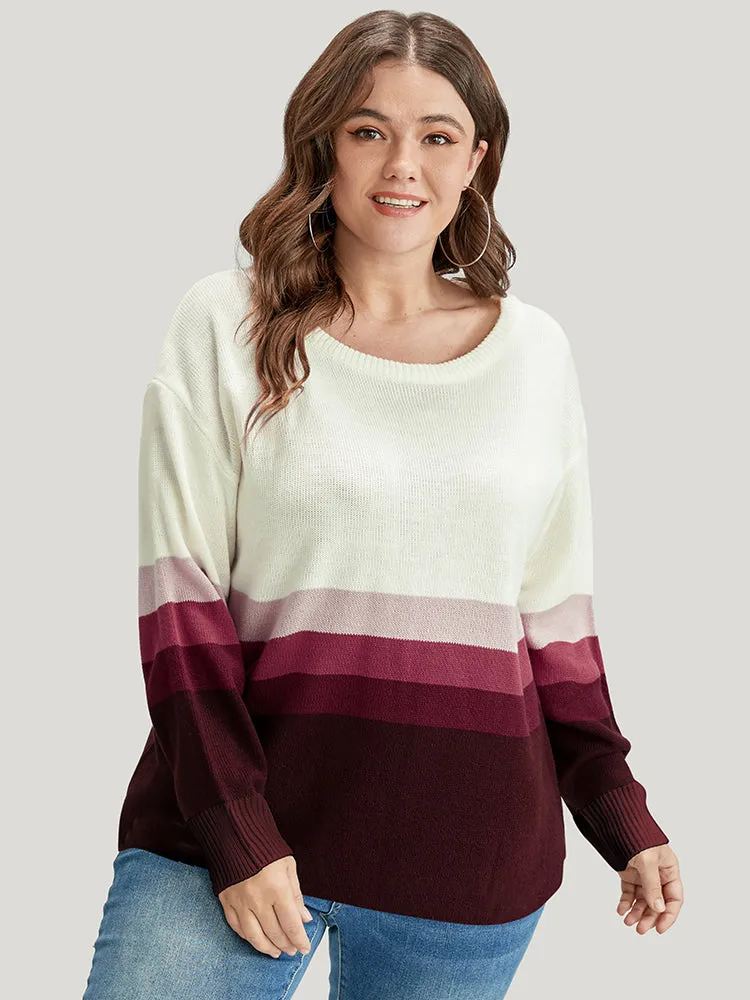 Ombre Contrast Pointelle Knit Round Neck Knit Top sold by Bloomchic product image thumbnail 2
