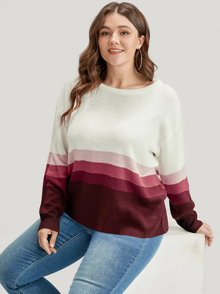 Ombre Contrast Pointelle Knit Round Neck Knit Top sold by Bloomchic