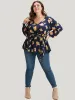 Floral Shirred Lantern Sleeve Belted Wrap Blouse sold by Bloomchic