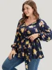 Floral Shirred Lantern Sleeve Belted Wrap Blouse sold by Bloomchic