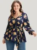 Floral Shirred Lantern Sleeve Belted Wrap Blouse sold by Bloomchic
